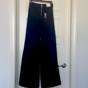 Express wide-leg super high rise in dark blue.